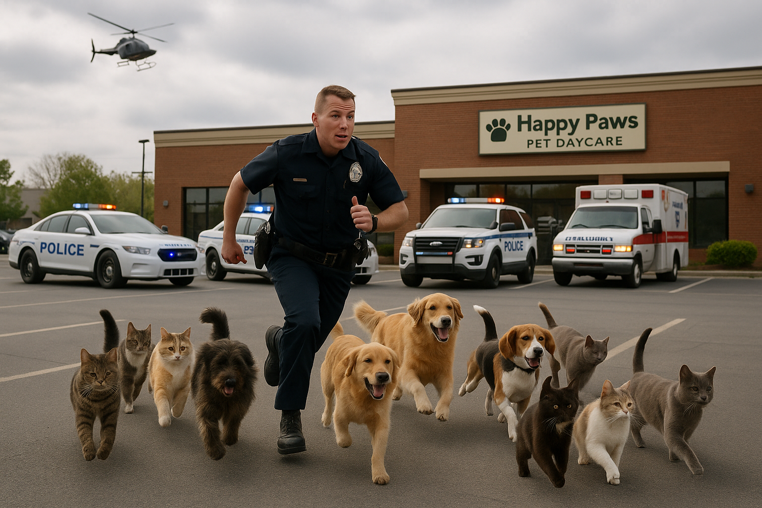 Officer leading survivors to safety after the daycare attack